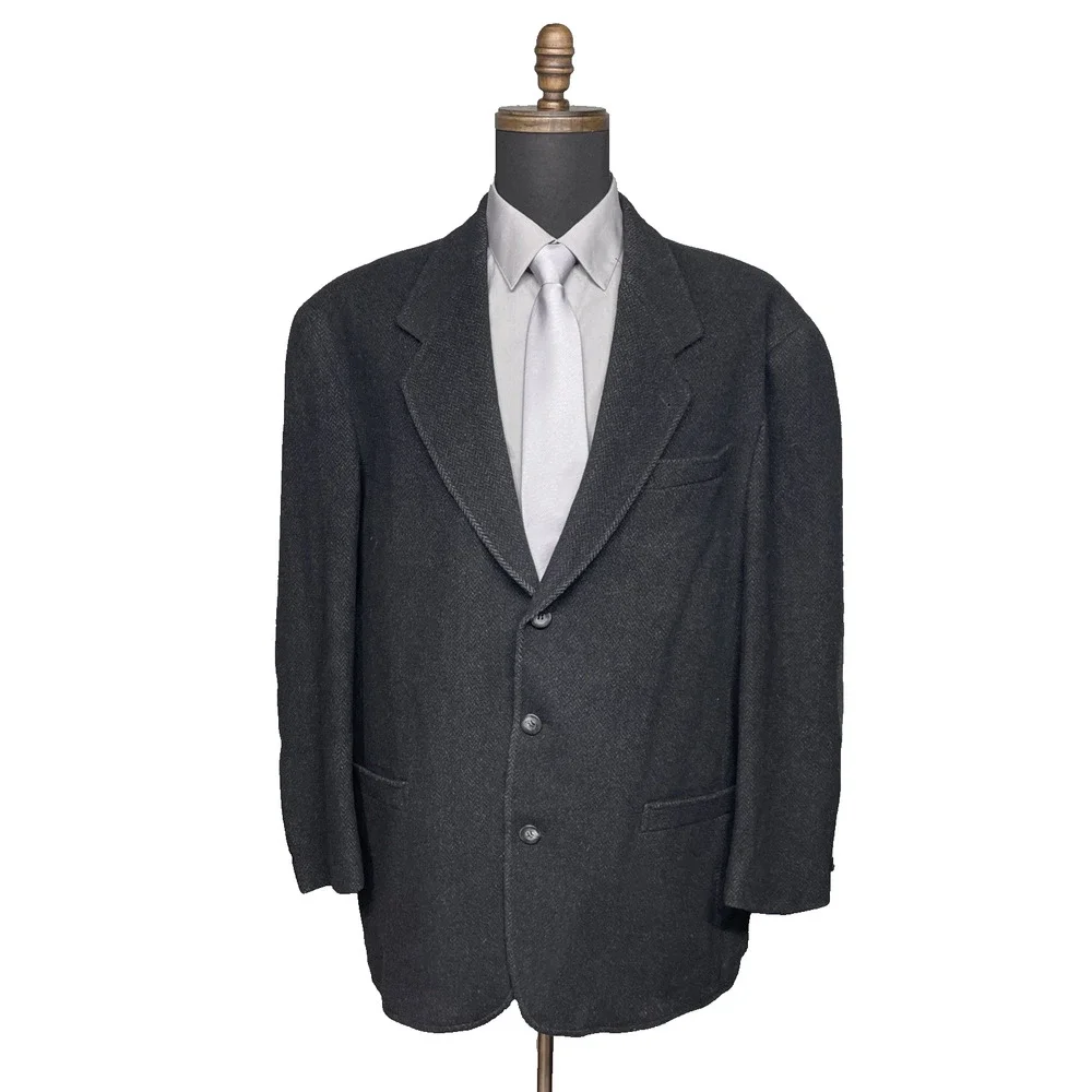 Amherst Brock Soft Cashmere Wool Blazer Sport Coat 44R Black Elbow Patches Italy
